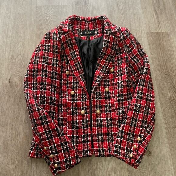 lipsy london red & black tweed gold button collared blazaer jacket coat small - Picture 4 of 4